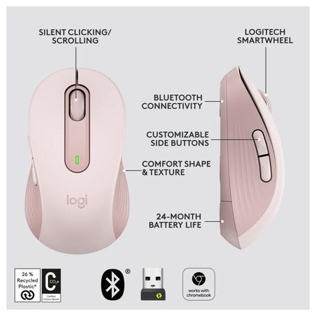 Logitech Signature M650 Wireless Optical Mouse with Silent Click, Rose-7