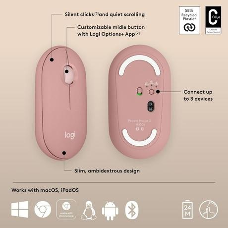 Logitech Pebble Mouse 2 M350s Slim Bluetooth Wireless Mouse, Rose-5