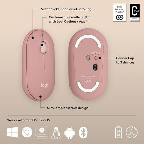 Logitech Pebble Mouse 2 M350s Slim Bluetooth Wireless Mouse, Rose-5