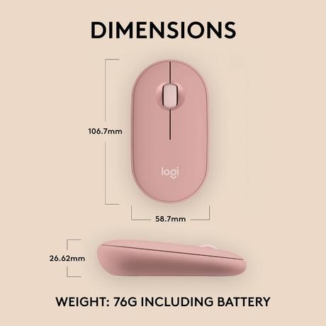 Logitech Pebble Mouse 2 M350s Slim Bluetooth Wireless Mouse, Rose-7