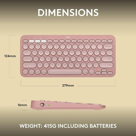 Logitech K380s Pebble Keys 2 Multi-Device Bluetooth Wireless Keyboard, Rose-9