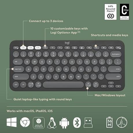 Logitech Pebble 2 Combo, Wireless Keyboard and Mouse, Tonal Graphite-5