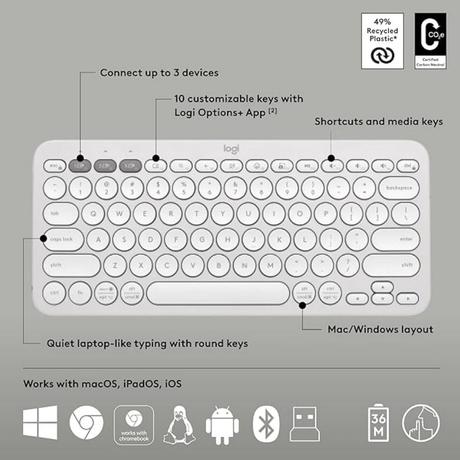 Logitech Pebble 2 Combo, Wireless Keyboard and Mouse, Tonal White-5