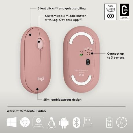 Logitech Pebble 2 Combo, Wireless Keyboard and Mouse, Tonal Rose-6