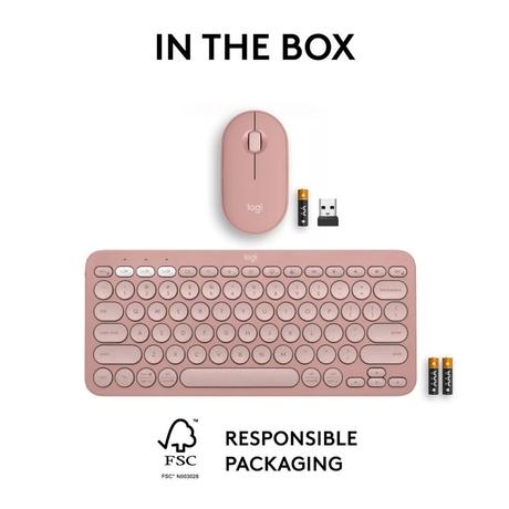 Logitech Pebble 2 Combo, Wireless Keyboard and Mouse, Tonal Rose-9