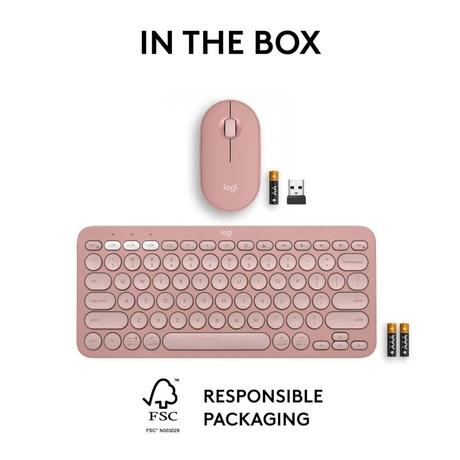 Logitech Pebble 2 Combo, Wireless Keyboard and Mouse, Tonal Rose-9