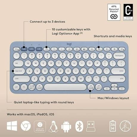 Logitech Pebble 2 Combo, Wireless Keyboard and Mouse, Tonal Blue-5