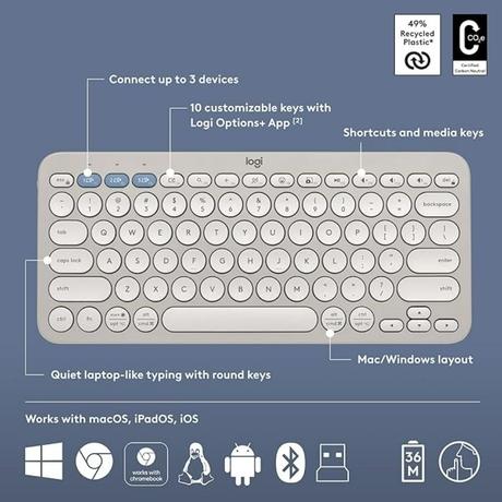 Logitech Pebble 2 Combo, Wireless Keyboard and Mouse, Tonal Sand-5