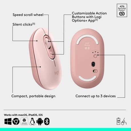 Logitech Pop Icon Wireless Mouse, Rose-5