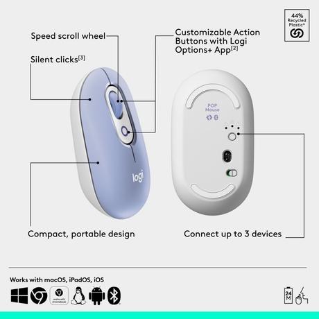 Logitech Pop Icon Wireless Mouse, Lilac-5