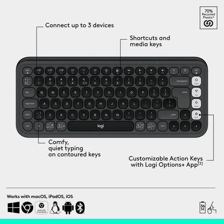 Logitech POP Icon Bluetooth Keyboard and Mouse Combo, Graphite-5