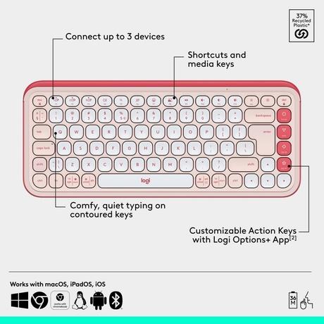 Logitech POP Icon Bluetooth Keyboard and Mouse Combo, Rose-5