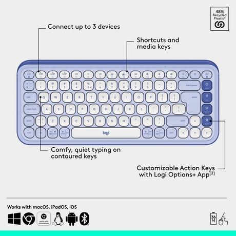 Logitech POP Icon Bluetooth Keyboard and Mouse Combo, Lilac-5