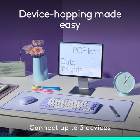Logitech POP Icon Bluetooth Keyboard and Mouse Combo, Lilac-8