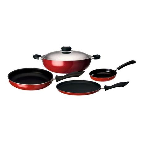 Macclite 5 Piece Pentagon Non Stick Cookware Set - Dosa Tawa, Frying Pan, Kadai with Lid, 2 x Lip Mini Fry Pan-0
