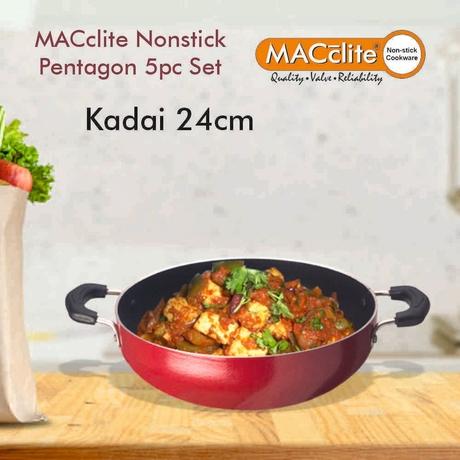 Macclite 5 Piece Pentagon Non Stick Cookware Set - Dosa Tawa, Frying Pan, Kadai with Lid, 2 x Lip Mini Fry Pan-1