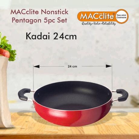 Macclite 5 Piece Pentagon Non Stick Cookware Set - Dosa Tawa, Frying Pan, Kadai with Lid, 2 x Lip Mini Fry Pan-2