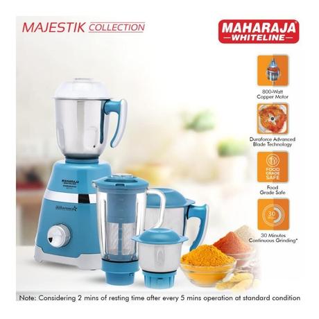 Maharaja Whiteline Duramaxx 800 Watts 4 Jars Mixer Grinder, 100 percent Copper Motor, Food Grade Safe, Turquoise Blue and Silver-1