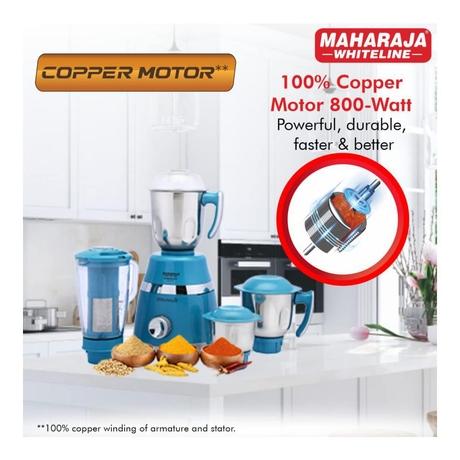 Maharaja Whiteline Duramaxx 800 Watts 4 Jars Mixer Grinder, 100 percent Copper Motor, Food Grade Safe, Turquoise Blue and Silver-3