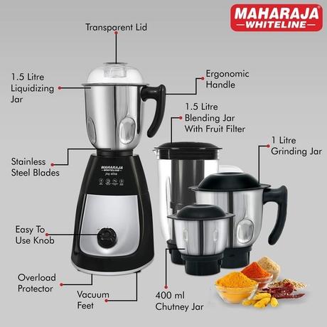 Maharaja Whiteline Joy Elite 750W 4Jars Mixer Grinder, Air Ventilation System-3