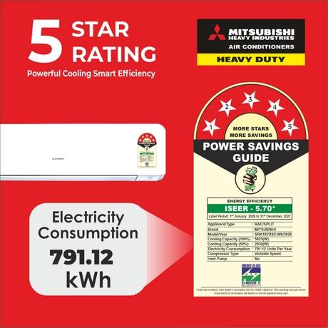 Mitsubishi 1.65 Ton 5 Star Inverter Split Air Conditioner, SRK18YXS2W6-4