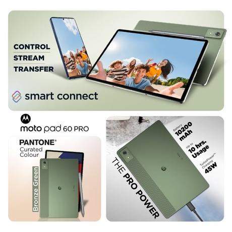 Motorola Pad 60 Pro 32.25 cm (12.7 Inch) Wi-Fi Tablet with Pen, 12 GB RAM, 256 GB ROM, with Gaming MediaTek Dimensity 8300 (PANTONE Bronze Green), ZAG20003IN-2