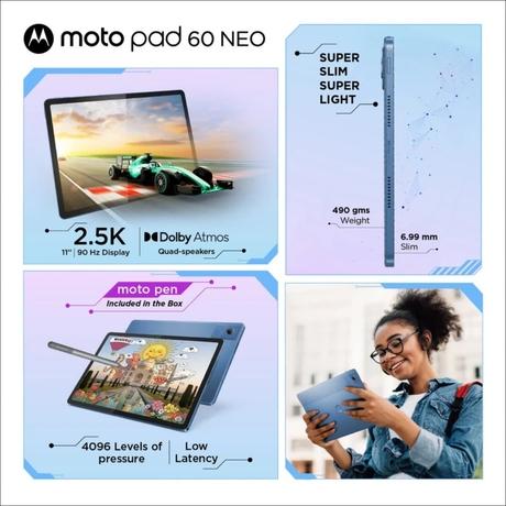 Moto Pad 60 Neo 27.94 cm (11 Inch) WiFi Tablet with Pen, 6 GB RAM, 128 GB, Pantone Malibu Blue, ZAGV0013IN-1