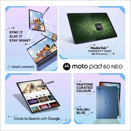 Moto Pad 60 Neo 27.94 cm (11 Inch) WiFi Tablet with Pen, 8 GB RAM, 128 GB, Pantone Malibu Blue, ZAGV0014IN-2
