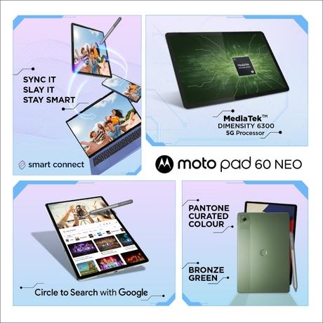 Moto Pad 60 Neo 27.94 cm (11 Inch) WiFi + 5G Tablet with Pen, 6 GB RAM, 128 GB, Pantone Bronze Green, ZAGW0006IN-10