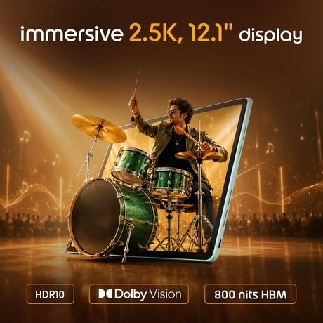 Moto Pad 70 Groove 32.25 cm (12.7 Inch) WiFi Tablet with Clear Case, 8 GB RAM, 128 GB, Pantone Blue Surf, ZAJ80001IN-6