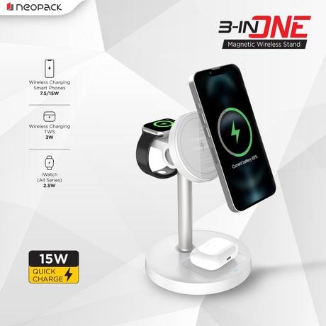 Neopack 3 In 1 Magnetic Wireless Charger, White-1