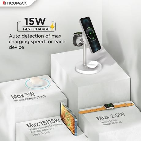 Neopack 3 In 1 Magnetic Wireless Charger, White-2