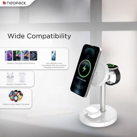 Neopack 3 In 1 Magnetic Wireless Charger, White-3