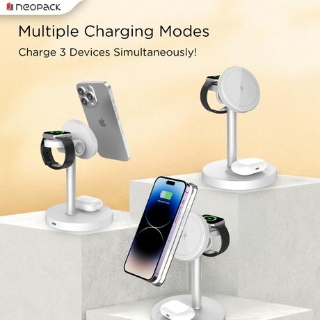 Neopack 3 In 1 Magnetic Wireless Charger, White-5