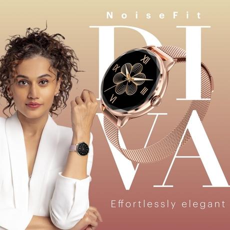 Noise Diva Smartwatch with Diamond Cut Dial, Glossy Metallic Finish, AMOLED Display, Mesh Metal Strap, 100+ Watch Faces, Female Cycle Tracker Smart Watch for Women (Gold Link)-1