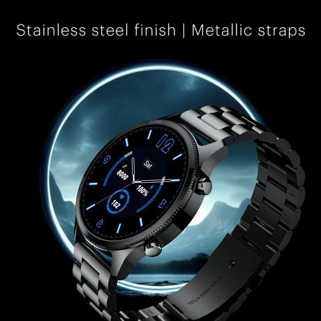 Noise NoiseFit Halo Plus, 3.7 cm (1.46 inches) AMOLED display with 466 X 466 px Resolution, Bluetooth Calling, 300 mAh Battery, 7 days of Battery Life, Female Cycle Tracking, IP68 Waterproof, Elite Black-1