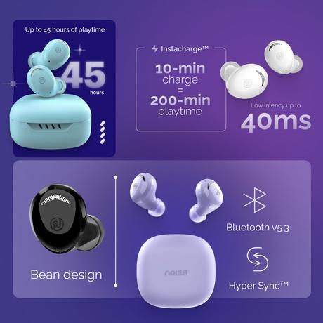 Noise Buds Trance Truly Wireless Earbuds, Upto 45 hrs of playtime, Hyper Sync, IPX5 Water Resistance, Instacharge, Charging Indicator, Immersive and clear sound, Jet Black-1