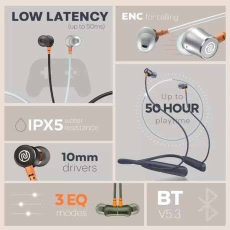 Noise Airwave Bluetooth Wireless Neckband Earphones with Mic, Upto 50 Hours of playtime, Low Latency, IPX5 Water Resistance, 10mm Driver, Voice Assistant, ENC for Calling, 3 EQ Modes, Bluetooth v5.3, Midnight Blue-1