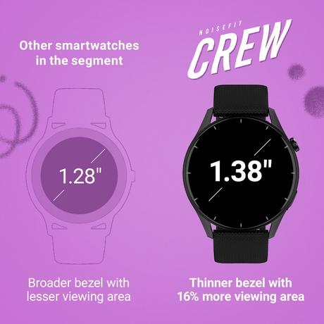 Noise NoiseFit Crew Smart Watch, 3.50 cms (1.38 inch) Round Display with Bluetooth Calling, IP68 water resistance, 100+ cloud based watch faces, 120+ sports mode, Jet Black-1