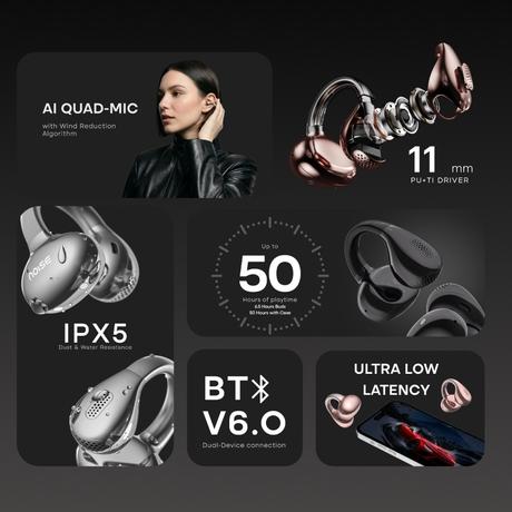 Noise Air Clips Pro OWS Headphone, Cosmic Black-1