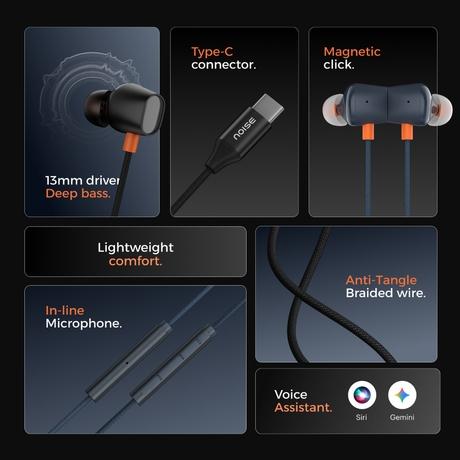 Noise Chord 200 Type-C Wired Earphone, Jet Black-1