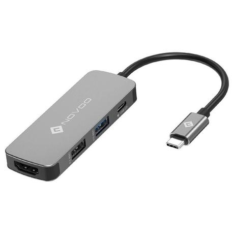 Novoo 4-in-1 USB-C Hub with USB 2.0 Port, USB 3.0 Port, USB-C PD Port, HDMI Port, Dark Grey-0