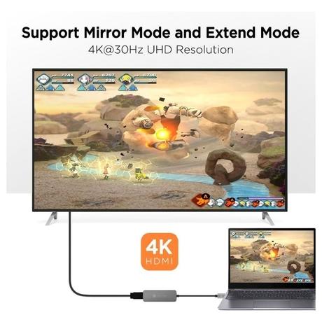 Novoo 4-in-1 USB-C Hub with USB 2.0 Port, USB 3.0 Port, USB-C PD Port, HDMI Port, Dark Grey-3