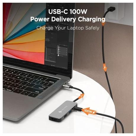 Novoo 4-in-1 USB-C Hub with USB 2.0 Port, USB 3.0 Port, USB-C PD Port, HDMI Port, Dark Grey-6