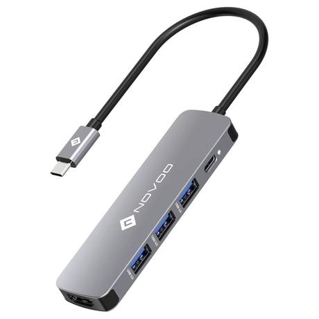 Novoo 5-in-1 Pro USB-C Hub with 3 USB-A Port, USB-C PD Port, HDMI Port, Dark Grey-0