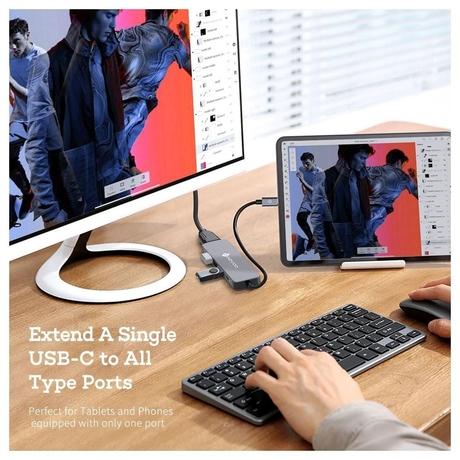 Novoo 5-in-1 Pro USB-C Hub with 3 USB-A Port, USB-C PD Port, HDMI Port, Dark Grey-2