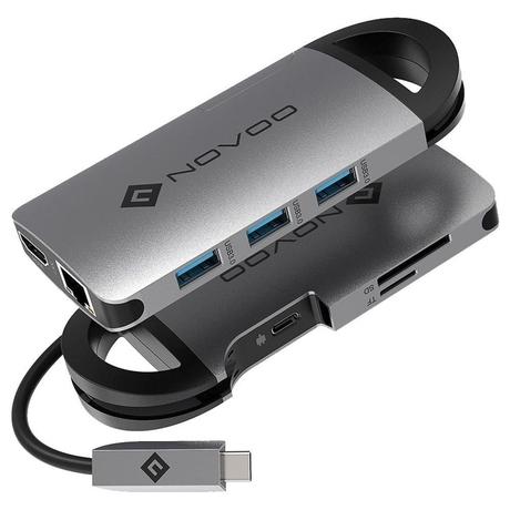 Novoo 8-in-1 USB-C Hub with 3 USB-A Port, USB-C PD Port, HDMI Port, SD Card and TF Slot, Ethernet Port, Dark Grey-0
