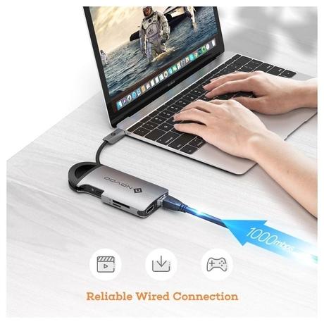 Novoo 8-in-1 USB-C Hub with 3 USB-A Port, USB-C PD Port, HDMI Port, SD Card and TF Slot, Ethernet Port, Dark Grey-5