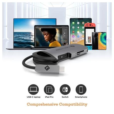 Novoo 8-in-1 USB-C Hub with 3 USB-A Port, USB-C PD Port, HDMI Port, SD Card and TF Slot, Ethernet Port, Dark Grey-8