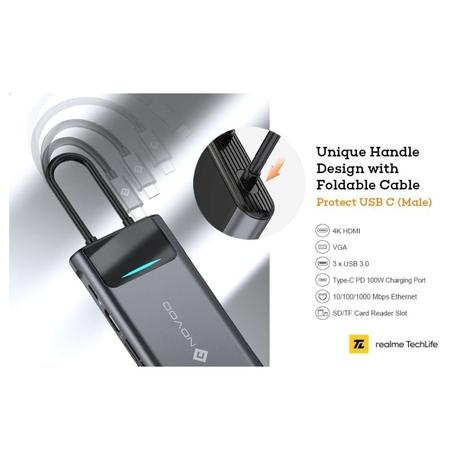 Novoo 9-in-1 Pro USB-C Hub with 3 USB-A Port, USB-C PD Port, HDMI Port, SD Card and TF Slot, VGA Port, Ethernet Port, Dark Grey-12